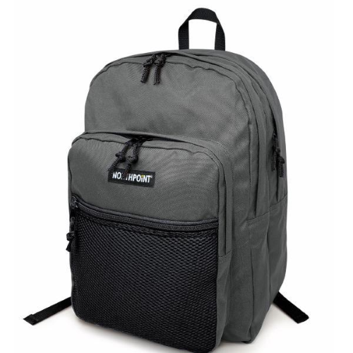 LEBEZ ZAINO NORTHPOINT MAXI 4 SCOMPARTI CON PRATICHE TASCHE INTERNE PORTA OGGETTI SPALLACCI REGOLABILI IMBOTTITI TASCA FRONTALE IN RETE GRIGIO